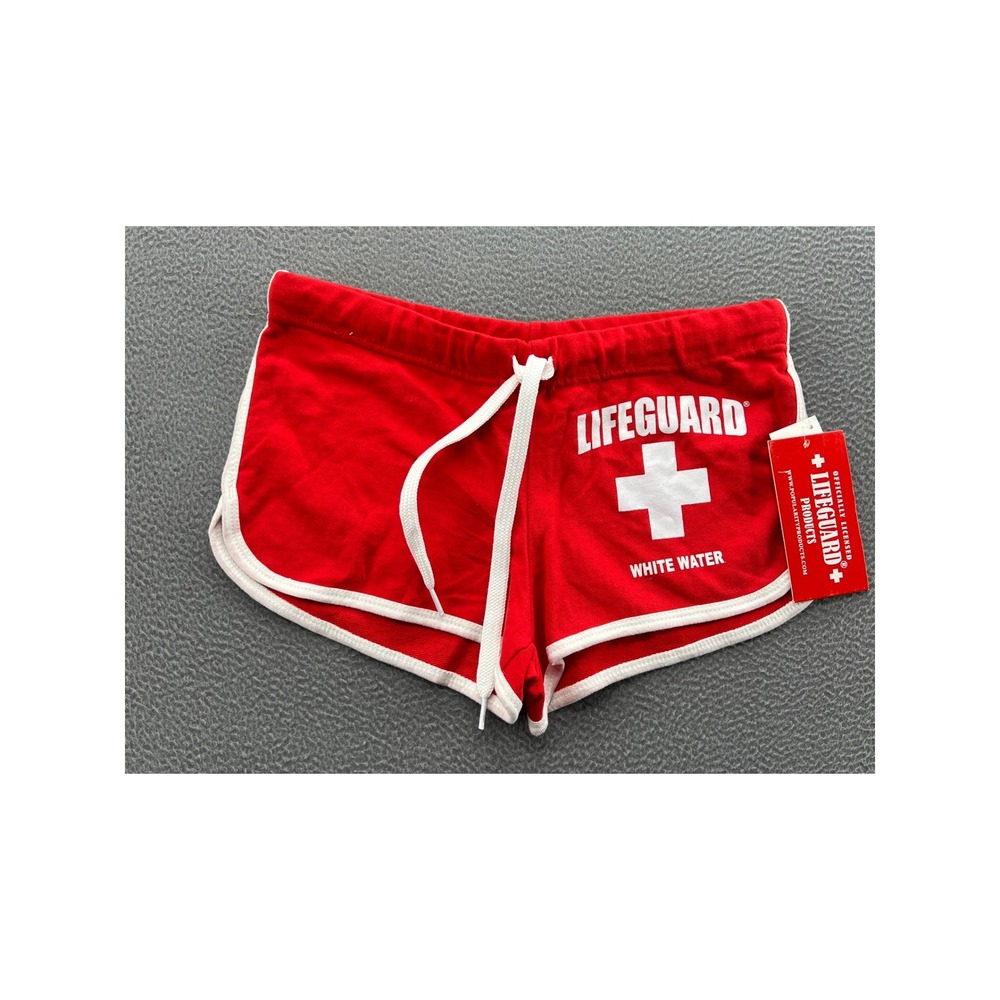 Lifeguard Shorts Women's Small Red White Trim Dolphin Cotton Athletic Beach NWT